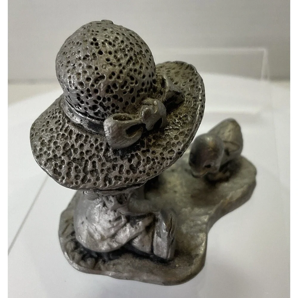 1975 Michael‎ Ricker Pewter Signed Figurine of Girl with Big Hat and Little Duck